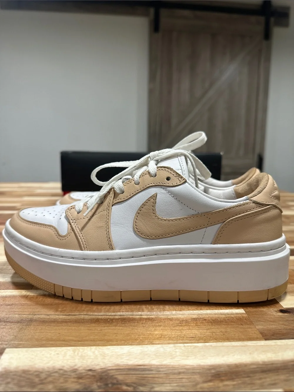 Nike Air White and Tan Platform Low-Top Sneakers 472